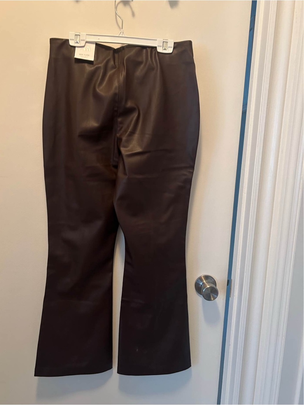NWT Zara chocolate brown mini flare vegan leather pants